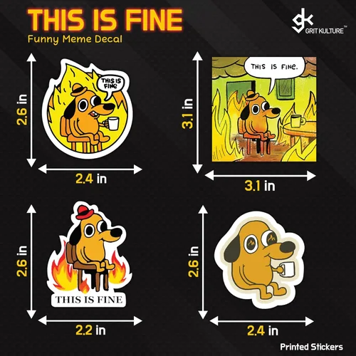 Miniatura 2 de GRITKULTURE This is Fine Morale Meme Sticker Assorted 16 unidades para coches, camiones, ventanas, álbumes de recortes, portátiles en apoyo