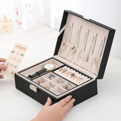 Miniatura 8 de ZUZOOQ ZUZ003A - Caja organizadora de joyas para mujeres y niñas, estuche de almacenamiento grande de 2 capas, soporte de exhibición de piel