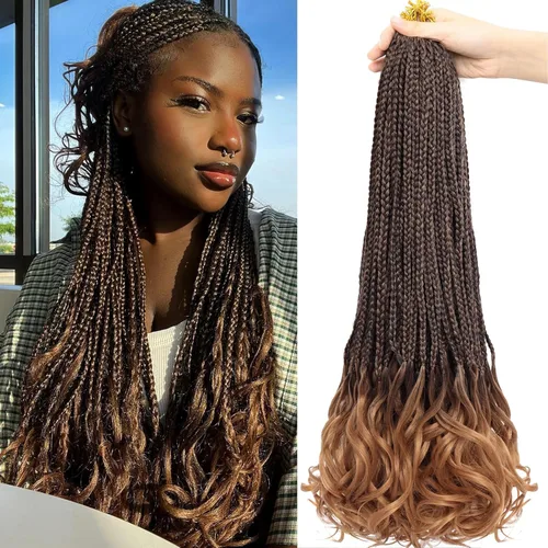 Miniatura 76 de Trenzas de ganchillo rizadas francesas de 22 pulgadas, 8 paquetes, trenzas de caja diosa grises para mujeres, de ganchillo pre-trenzadas con Trenzas