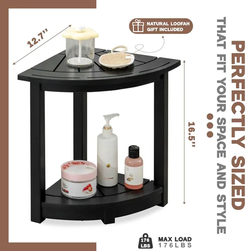 Miniatura 3 de VICTORY RELAX Estante esquinero de madera de acacia para ducha interior, banco de ducha impermeable y reposapiés para afeitarse las piernas, asiento