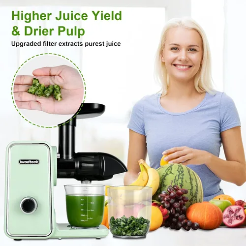 Miniatura 8 de Máquina exprimidora, exprimidor de prensa en frío con 2 modos de velocidad, exprimidor de verduras y frutas, exprimidor de apio, fácil de limpiar