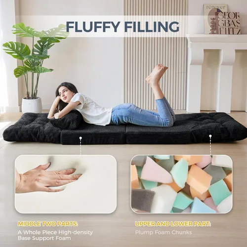 Miniatura 6 de MAXYOYO Sofá cama plegable, puf copetudo con almohadas, sofá de suelo para adultos, sofá de piso extra grueso y largo, sofá individual para Negro