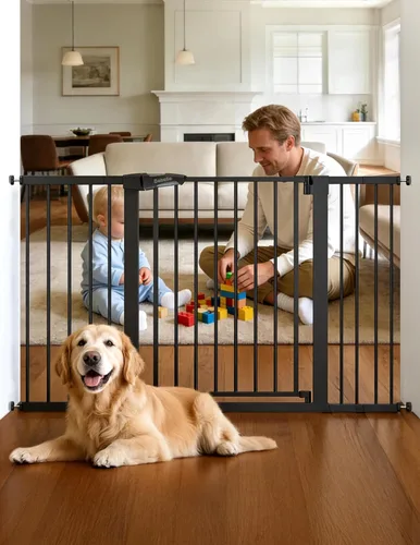 Miniatura 18 de Babelio - Puerta de bebé de 73-109 cm, con cierre automático, fácil de instalar, puerta de seguridad extra ancha para mascotas, Walk Thru