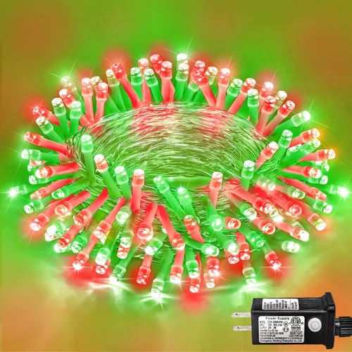 Miniatura 38 de Guirnalda de 120 luces LED rojas impermeables para exteriores, luces de Navidad rojas de 40 pies, 8 modos, cable transparente, guirnalda de luces