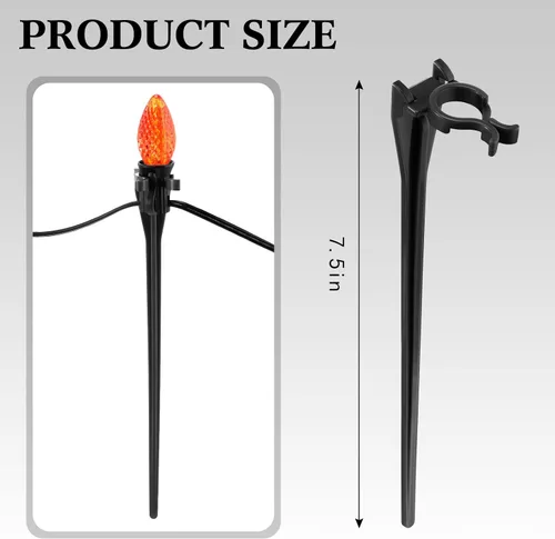 Miniatura 6 de Jetec 120 estacas de luz de Navidad universales para patio, césped, vacaciones, 7.5 pulgadas, estacas de tierra para cadena de luces C7 C9, soportes