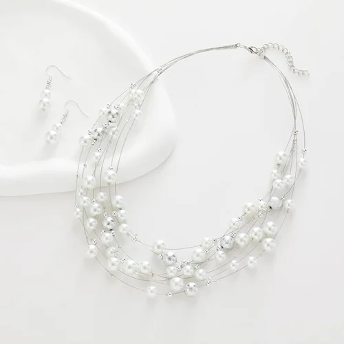 Miniatura 4 de Collar de perlas en capas de múltiples hebras, gargantilla de perlas para mujer, joyería de cuentas para bodas y fiestas