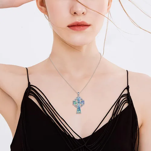 Miniatura 34 de YFN Collar de cruz de plata de ley 925 con nudo celta cruz infinito corazón amor colgante collar de 18 pulgadas