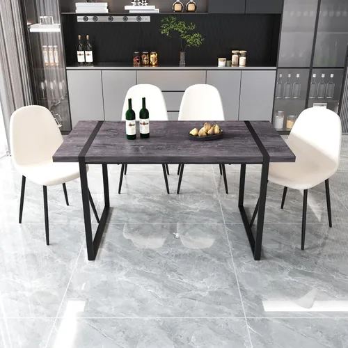 Miniatura 6 de YYQ Juego de mesa de comedor para 4, mesa de cocina de madera de 59 pulgadas y sillas para 4, moderno juego de mesa de comedor de 5 piezas con 4