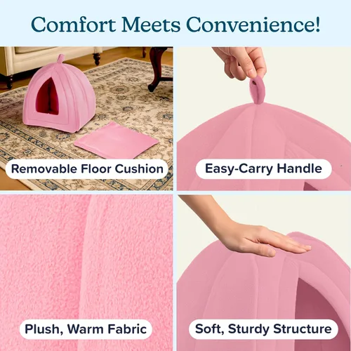 Miniatura 3 de Cat House - Indoor Cat Bed with Removable Foam Cushion - Pet Tent for Kittens, Rabbits, Guinea Pigs, and Other Small Animals by PETMAKER Rosa