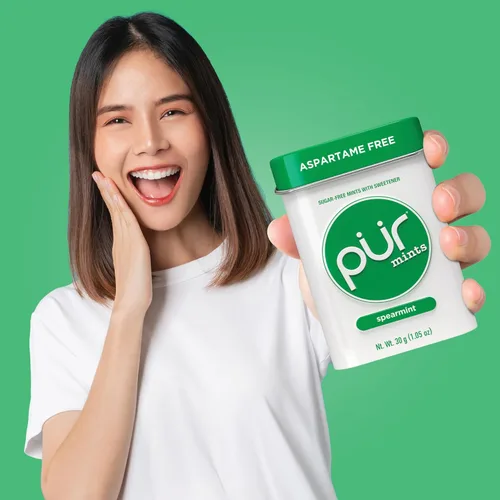 Miniatura 6 de Mentas PUR Sin aspartamo Hecho con xilitol Sin azúcar Vegano, sin gluten y apto para Keto Sabor natural de menta verde, 30 piezas