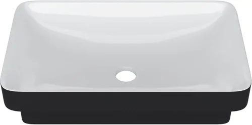 Miniatura 6 de Fregadero de baño de recipiente, semiempotrado, blanco y negro, 19 x 12 pulgadas, sobre encimera, fregaderos de cerámica rectangulares, encimera
