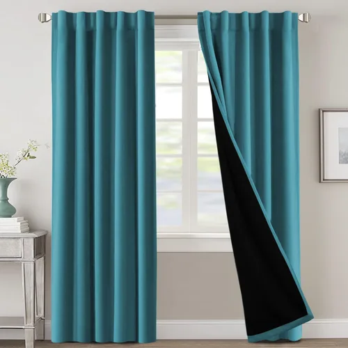 Miniatura 133 de H.VERSAILTEX Cortinas 100% opacas para dormitorio con forro negro, cortinas de oscurecimiento de habitación completa, con aislamiento térmico