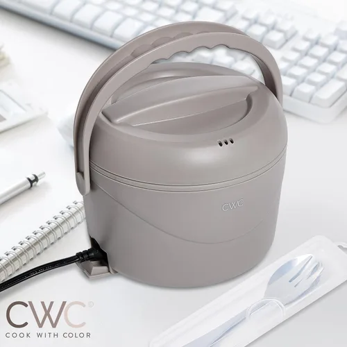 Miniatura 3 de COOK WITH COLOR Fiambrera redonda 40W, calentador de alimentos portátil, capacidad 1.1L, revestimiento de acero inoxidable, cabra/visón