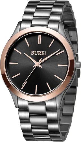 Miniatura 3 de BUREI Relojes de pulsera para hombre, relojes analógicos de cuarzo de acero inoxidable para hombre