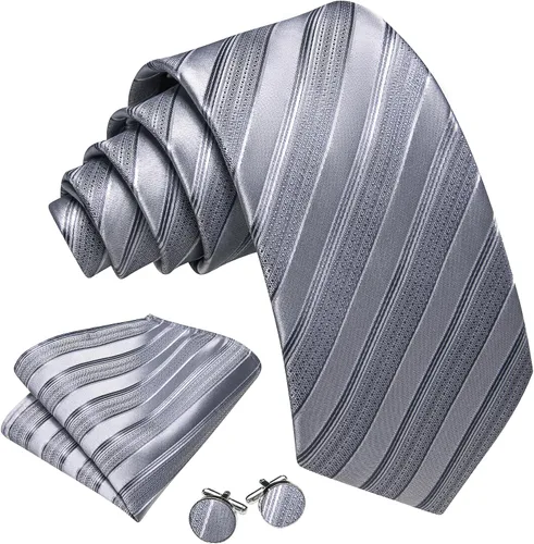 Miniatura 104 de Barry.Wang Juego de corbatas para hombre, corbata de seda a rayas, tejido a cuadros, gemelos formales, negocios, boda