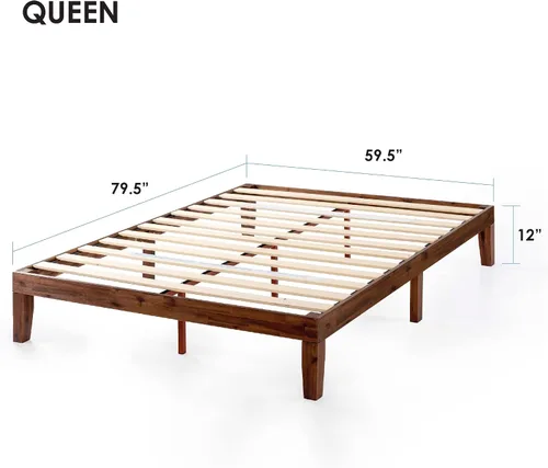 Miniatura 2 de Mellow Naturalista Classic - Cama de plataforma de madera maciza de 12 pulgadas con listones de madera, no necesita somier, fácil montaje