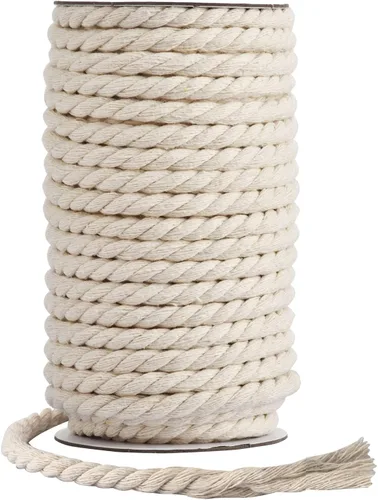 Cuerda de Algodón 8mm x 20 Yardas - Cuerda de Macramé Natural Sin Blanquear - Cuerda de Algodón Trenzada de 3 Hilos para Colgar en la Pared, Blanco