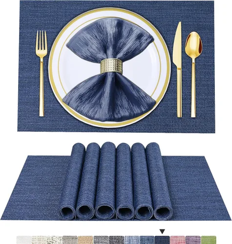 Miniatura 40 de BETEAM Juego de 4 manteles individuales de vinilo tejido para mesa de comedor, lavables, lavables, manteles individuales de cocina, duraderos