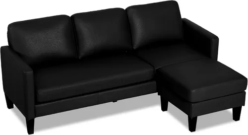 Miniatura 9 de Sofá modular convertible de cuero en forma de L con diván reversible, moderno sofá modular de 3 plazas para sala de estar, espacios pequeños