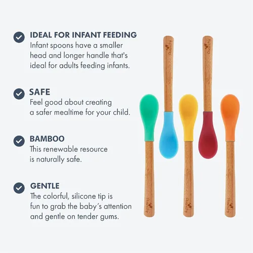 Miniatura 4 de Avanchy Cucharas de entrenamiento para bebés de bambú y silicona, sin BPA, punta suave, fácil de encías, utensilios de alimentación de primera etapa