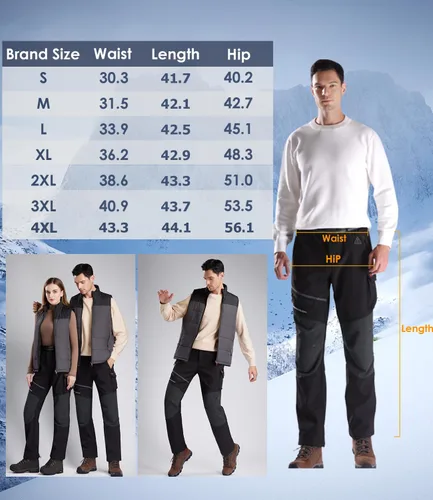Miniatura 6 de Pantalones térmicos con batería de 20000 mAh, pantalones eléctricos para senderismo para nieve, pantalones de invierno Softshell para exteriores