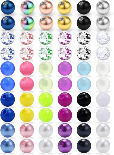 Ruifan - 60-80 unidades, bolas de repuesto de acero quirúrgico 316L, joyería corporal, piercing, 16G 14G, producto unisex, para roscar en barra