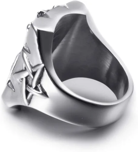 Miniatura 5 de ELFASIO Anillo de acero inoxidable para hombre baphomet satánico cabra sataná demonio diablo Leviatán cruz pentagrama símbolo joyería vintage Metal