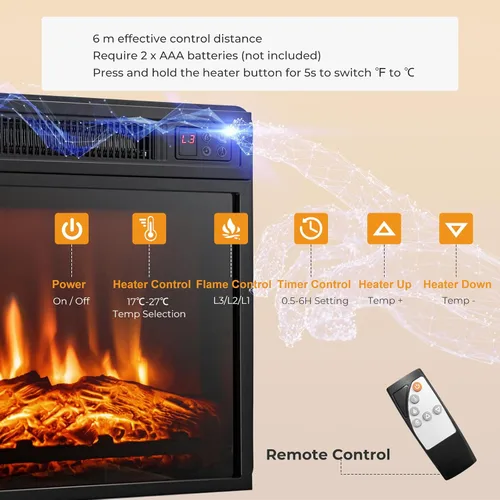 Miniatura 5 de Tangkula - Soporte de TV para chimenea eléctrica, chimenea eléctrica con repisa con luces LED de 16 colores, estantes de vidrio ajustables, control