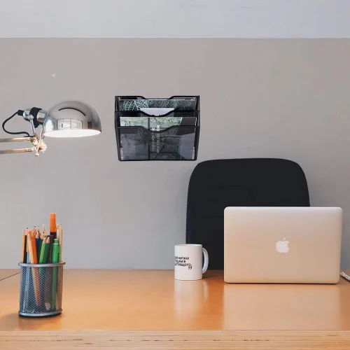 Miniatura 5 de EASEPRES Organizador de archivos de malla de 3 bolsillos para colgar en la pared, carpeta de papel para correo montada en la pared, organizador