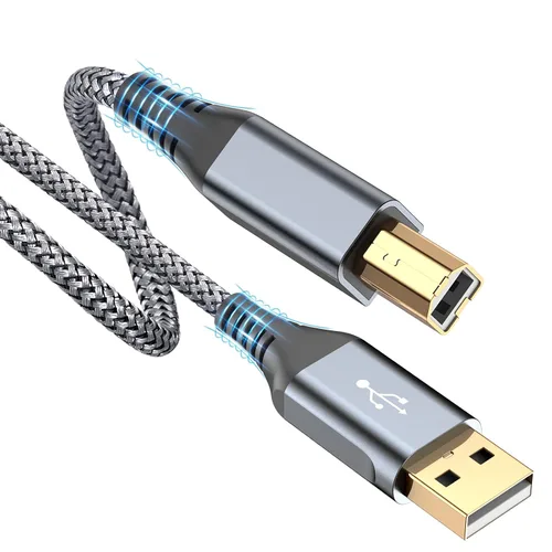Cable de impresora de 10 pies, USB 2.0 USB-A a USB-B, cable midi de nailon trenzado de alta velocidad para HP Canon, Brother Dell, Epson más, piano