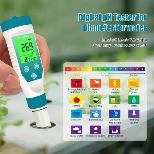 Miniatura 6 de Medidor de pH para hidropónica y probador de sal para spa – Medidor 5 en 1 de pH, salinidad, TDS, EC y temperatura con calibración de 12.88 mS/cm