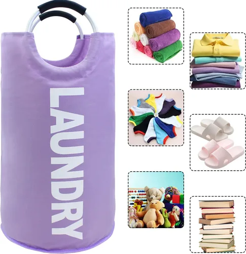 Miniatura 5 de Mziart Cesta de lavandería plegable grande de 90 litros con asas acolchadas, cesta de tela Oxford resistente, bolsa de lavandería alta, organizador