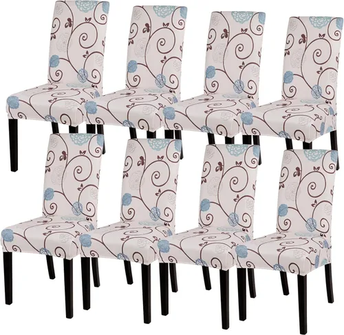 Miniatura 64 de SearchI Juego de 4 fundas para sillas de comedor, elásticas con estampado floral, fundas deslizables para sillas Parsons de spandex, removibles