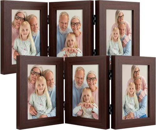 Miniatura 28 de Frametory, 3 Marcos de Fotos 4x6 Marcos de Fotos Trípticos Collage - Cristal Real - Triple Plegable (Gris, 1 Paquete)