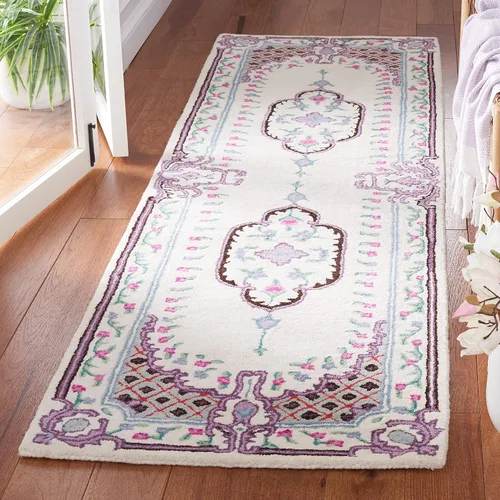 Miniatura 12 de SAFAVIEH Bellagio Collection - Alfombra decorativa de 2 x 3 pies, azul y rosa, hecha a mano de lana de medallón, ideal para zonas de alto tráfico