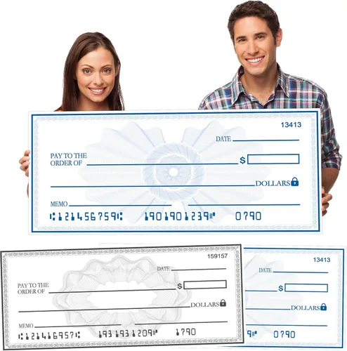 Miniatura 8 de Grandes cheques para presentaciones, enorme cheque falso de 30 x 16 pulgadas para premios y donaciones, reutilizable y perfecto para eventos Negro