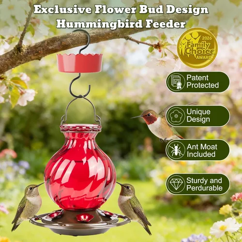 Miniatura 2 de Auslar - Comedero para colibríes, de vidrio de 26 onzas, para colgar en exteriores, a prueba de hormigas y abejas, foso de hormigas y 5 puertos