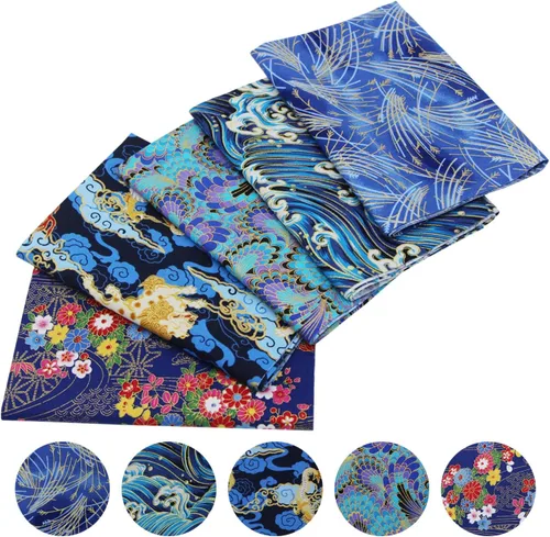 Miniatura 2 de aufodara 5 piezas de tela de algodón de 15.7 x 31.4 pulgadas, estilo japonés, impresos, cuartos gruesos para manualidades, costura, acolchados, Azul