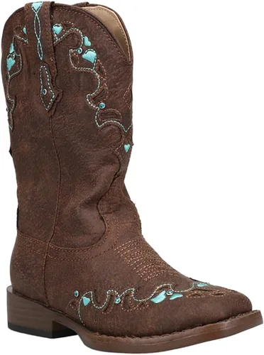 Miniatura 2 de ROPER Niños Niñas Corazón Bordado Punta Cuadrada Casual Botas Mid Calf - Marrón