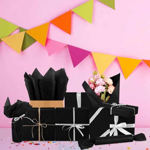 Miniatura 5 de Morcheiong 60 hojas de papel de seda negro para envolver regalos, papel de seda a granel para manualidades, manualidades, floral, cumpleaños, fiesta