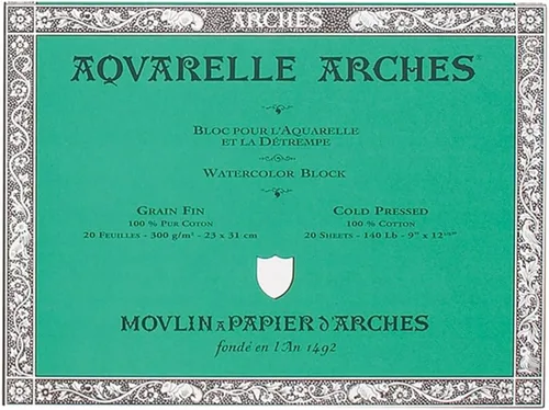 Arches 7.1 x 10.2 in 300 GSM prensado en frío en bloque de 4 lados papel acuarela - blanco natural (paquete de 20 hojas)