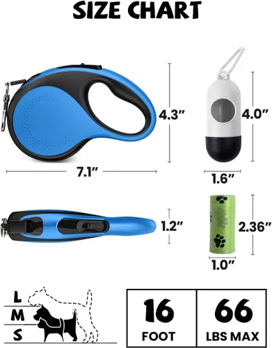 Miniatura 2 de Correa retráctil para perro con luz LED, correa recargable de 16 pies para perros pequeños y medianos de hasta 66 libras, 360° sin enredos, control