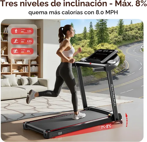 Miniatura 3 de RHYTHM FUN 8.0 MPH Treadmills for Home, Running Walking Pad Treadmill with Incline up to 8%, Foldable Treadmill with Handle Bar, Low Noise Walking