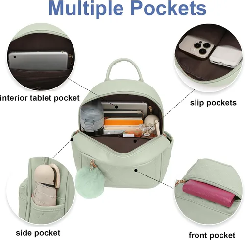 Miniatura 41 de Mini mochila de moda para niñas, bolso pequeño lindo de cuero a cuadros para mujer, mochilas pequeñas, Negro -, Mini mochila de moda para niñas