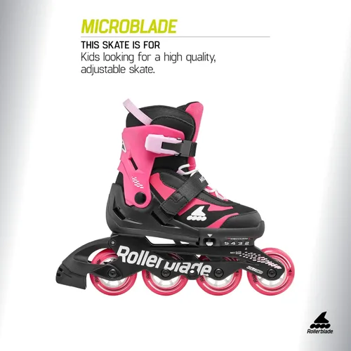 Miniatura 2 de Rollerblade Microblade - Patines en línea ajustables para niños, para jóvenes, rendimiento juvenil Rosa/Negro