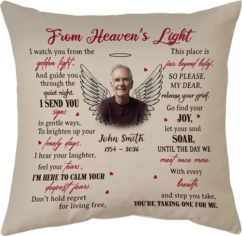 Miniatura 7 de Hyturtle Almohada conmemorativa personalizada de condolencias con inserto de 12 x 12 pulgadas, regalos impresos de doble cara para la pérdida de un