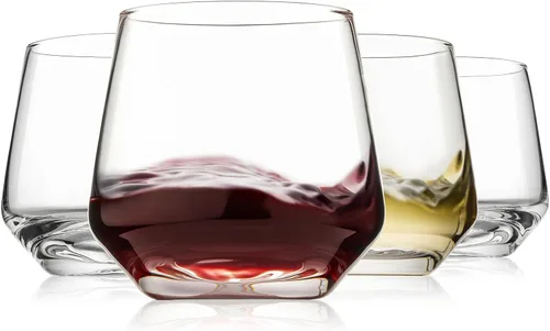 Juego de copas de vino sin tallo de 4, copas de vino tinto y blanco de 13.5oz para uso diario, para recibir invitados, bar en casa, fiesta nocturna,