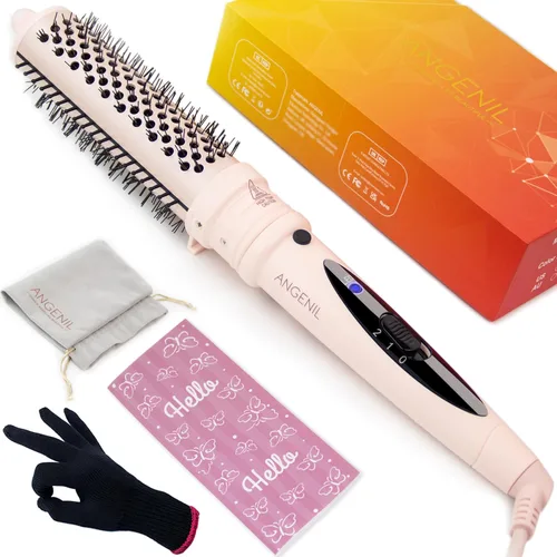 ANGENIL Cepillo térmico para el cabello, peine térmico para el cabello para mujeres, voluminizador y alisador de 1.5 pulgadas, rizador de cerámica