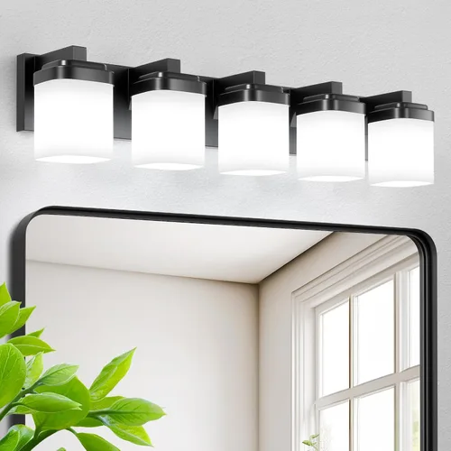 Luces de tocador, lámparas de baño con pantalla de vidrio cuadrada blanca lechosa, luz moderna sobre espejo, accesorios de iluminación de baño,