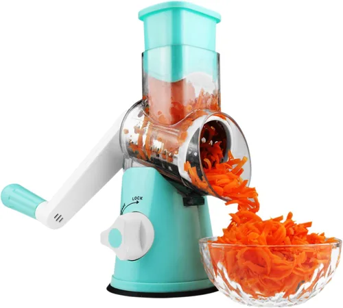 Miniatura 3 de Rallador de queso rotatorio de mandolina redondo, rebanador de verduras, zanahoria, trituradora de zanahoria, picadora de nueces Azul